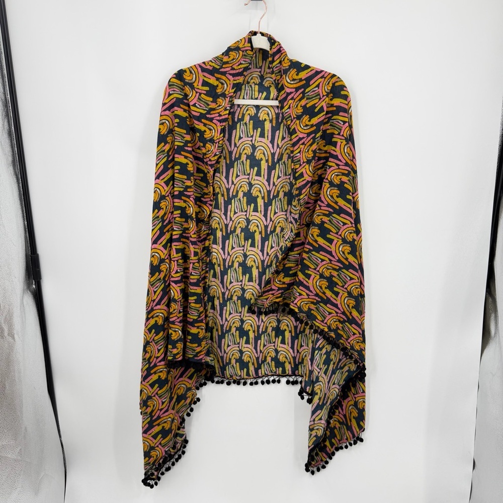 Anthropologie‎ Bel Kazan Scarf wrap Pom trim one size pink orange